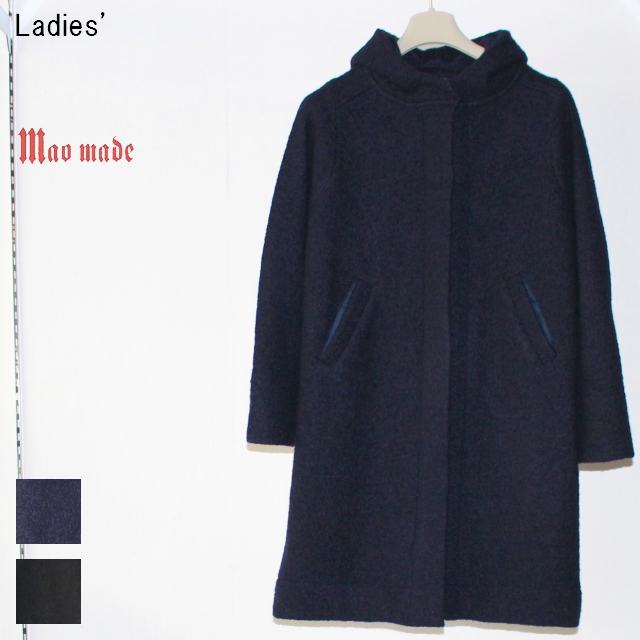 maomade　圧縮ウールロングニットコート 641122　（NAVY）