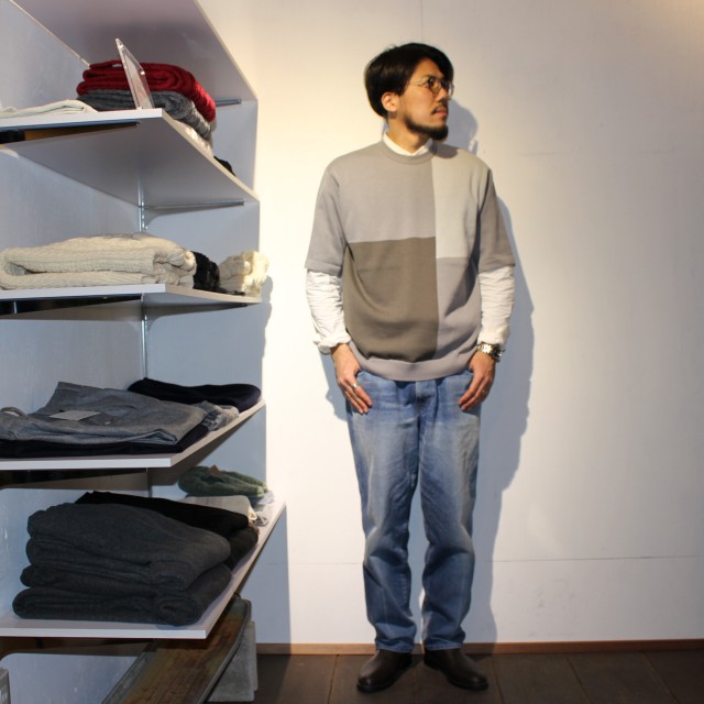 weac. パッチワーク半袖ニット COLOR PATCH KNIT (GRAY) - 画像 (11)