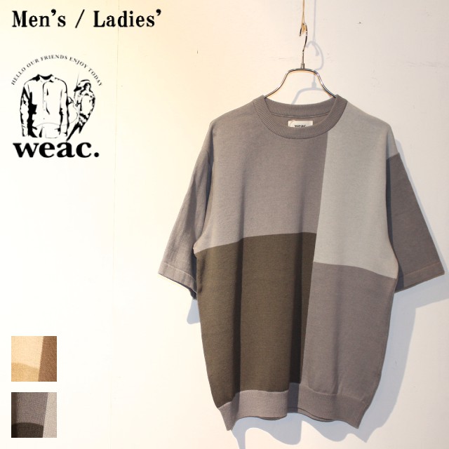 weac.　パッチワーク半袖ニット COLOR PATCH KNIT　（GRAY）