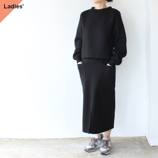 Siora カードボードニットセットアップ Cardboard knit setup / Puff sleeve pullover & Midi skirt （ブラック）