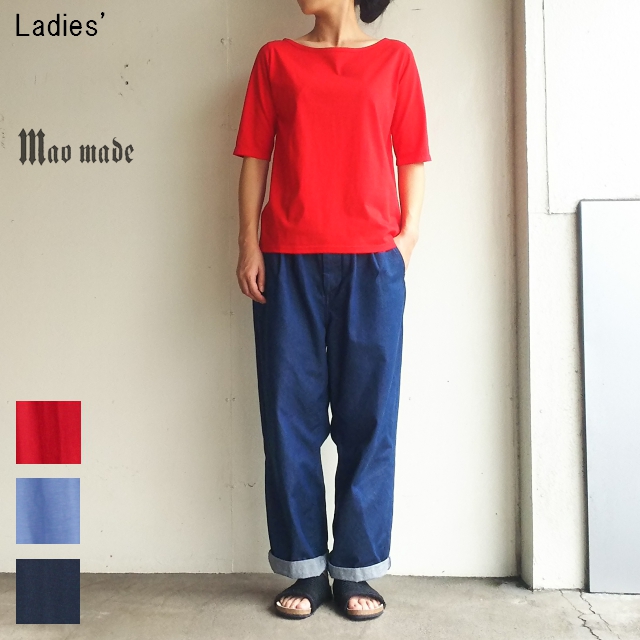 maomade　ボートネックシルケットクルー5分袖 Boat Neck Crew 5/S　721225　（RED）