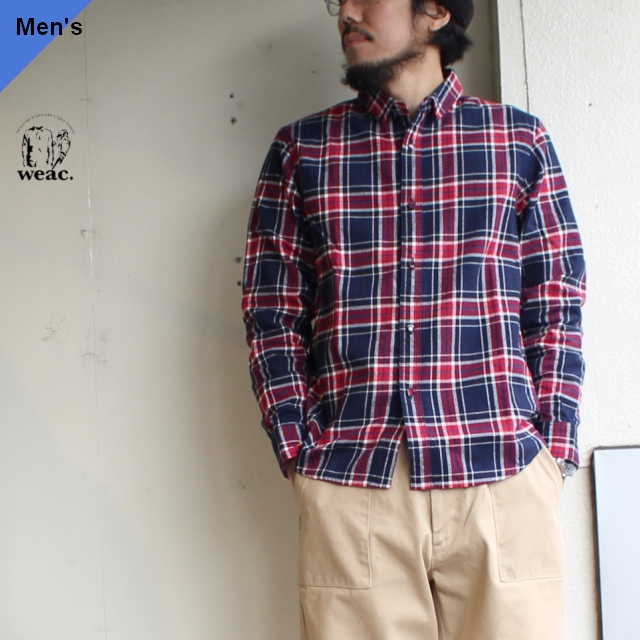 weac.　コットンネルチェックシャツ KURUMICHAN　（NAVY×RED）