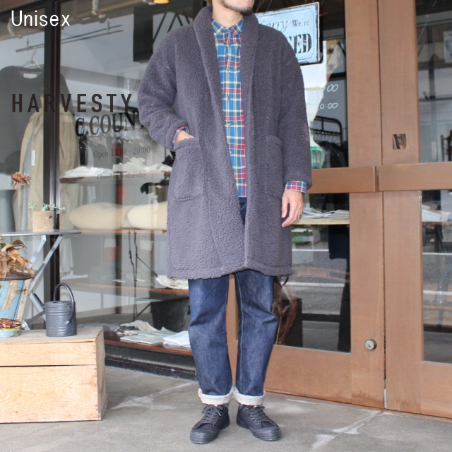 HARVESTY　ボアフリースガウンコート BOA-FLEECE GOWN COAT　A51706　（CHARCOAL）