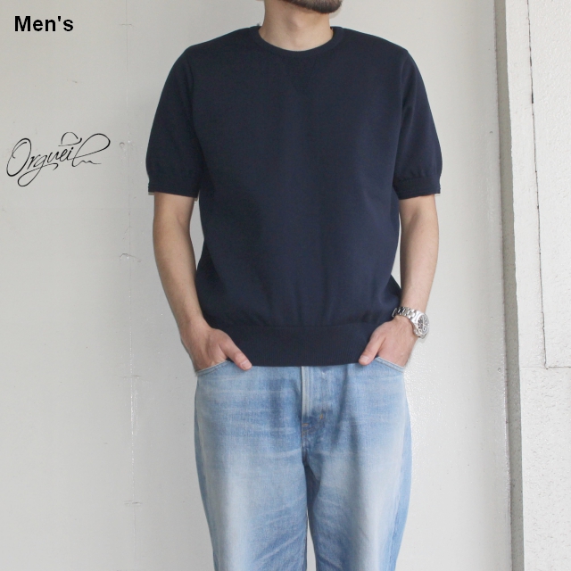 Orgueil　半袖リブニットTシャツ　Knit Tshirt 　OR-4100　（ネイビー）