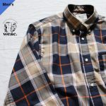weac.　100/2 B.Dチェックシャツ　BASIC SIRTS　オレンジ×ネイビーチェック