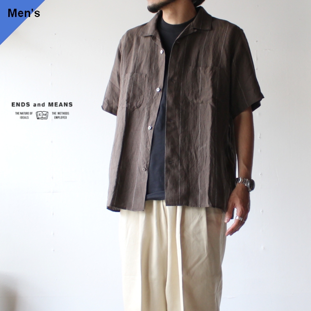 ENDS and MEANS エンズアンドミーンズ S/O Box Shirts S/S リネンボックスシャツ EM201S010 チャコール