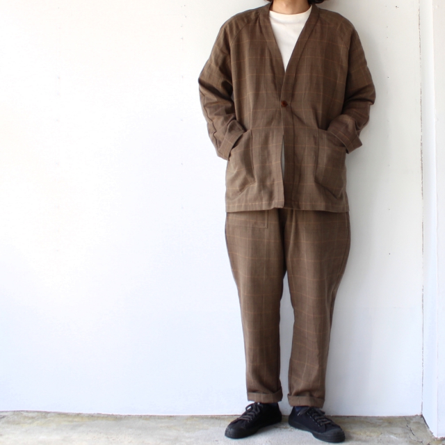 weac. HATENA CARDIGAN / EASY FATIGUE PANTS イージーセットアップ (Beige Check) - 画像 (3)