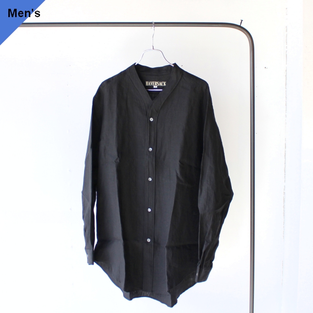 HAVERSACK 高密度リネンポプリンカラーレスシャツ Linen poplin collarless shirt（Black）