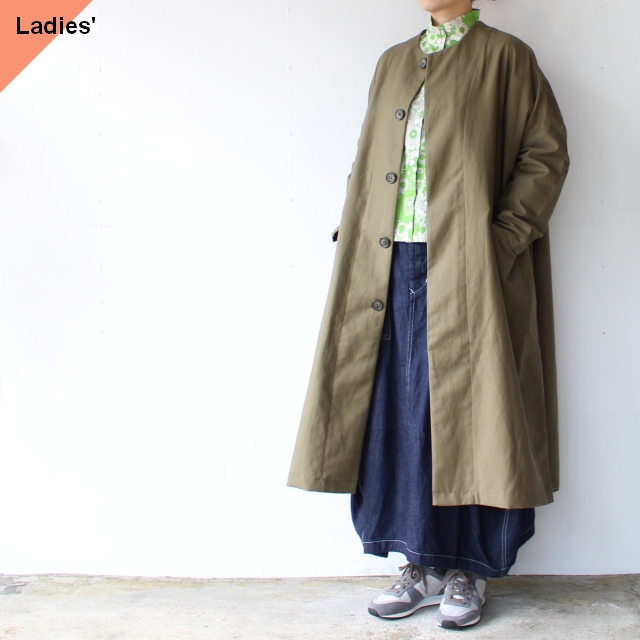 SETTO コットンリネンノーカラーコート PORTE COAT　（Khaki）