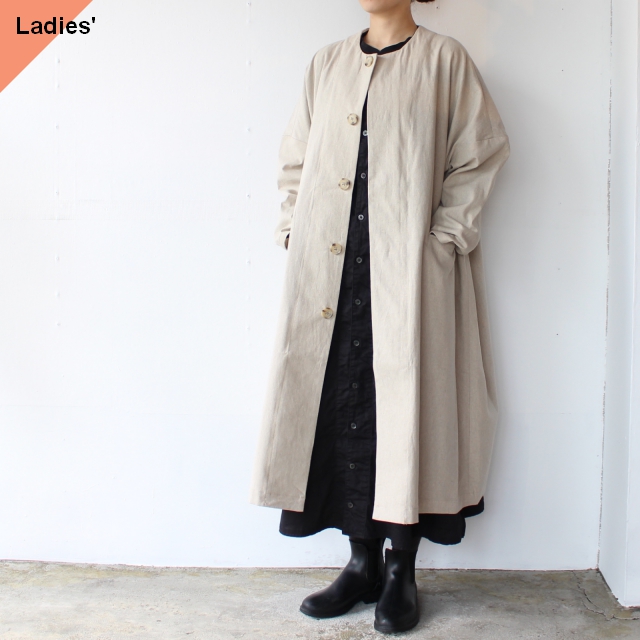 SETTO 綿麻ノーカラーコート PORTE COAT STL-JK074（Kinari）