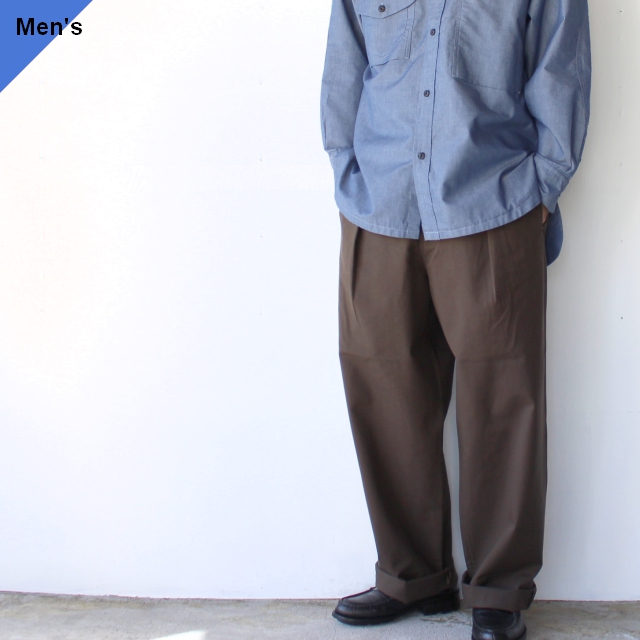 THE HINOKI CWLツイルワイドトラウザー OG Cotton Wool Linen Twill 1 Tuck Pants　（Dusky green）