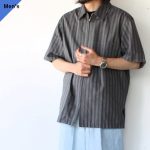 THE HINOKI 半袖ジップシャツ OG Cotton Poplin Stripe Half Sleeve Zip Shirt / TH23S-28　（Charcoal Stripe）