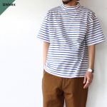 HARVESTY モックネックボーダーポケットT Mockneck S/S Tee Stripes 　A52102 （WHITE×BLUE）