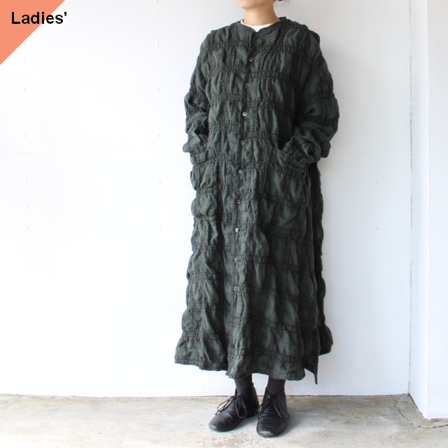 HARVESTY 綿ウールシュリンクチェックアトリエローブ COTTON/WOOL SHRUNK PLAID ATELIER ROBE 　（Olive）