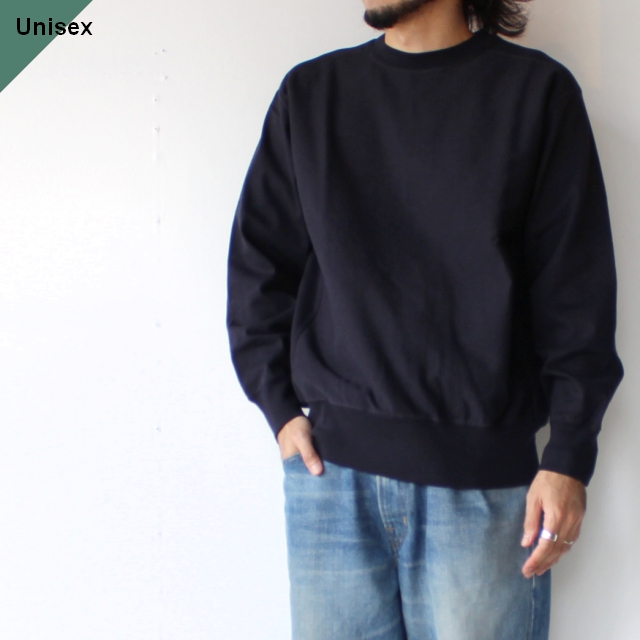 Siora 度詰めスウェットクルー Fleece machine brushed reverse crewneck　（Black navy）