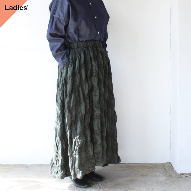 HARVESTY 綿ウール シュリンクチェックスカート C/W SHRUNK PLAID EASY CARMEN SKIRT　（Olive）