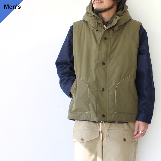 melple ナイロン中綿フードベスト Monterey Vest　（Khaki）