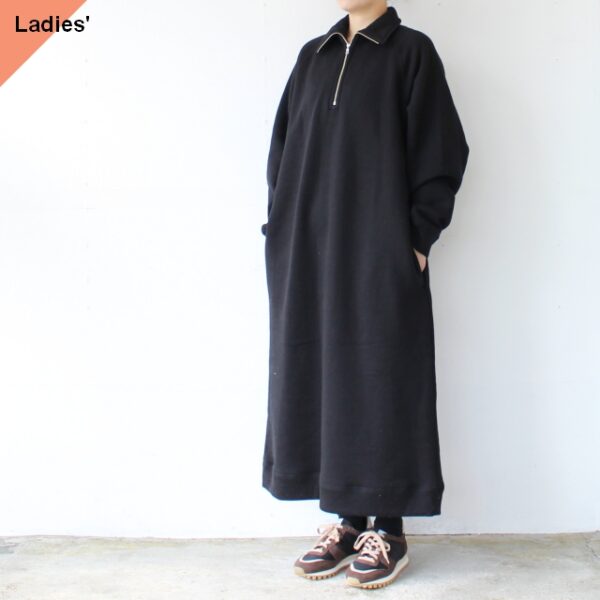 HAVERSACK 裏起毛スウェットワンピース / 30/7 High tension AZUMA fleecy stitch Onepiece / 312407　（Black）