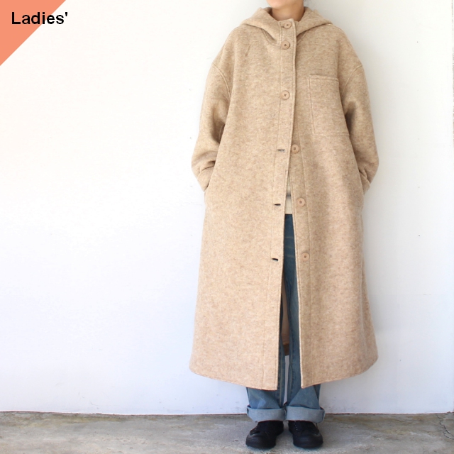 IKITSUKE ウールフードロングコート Wool Hooded Long Coat　（Beige）