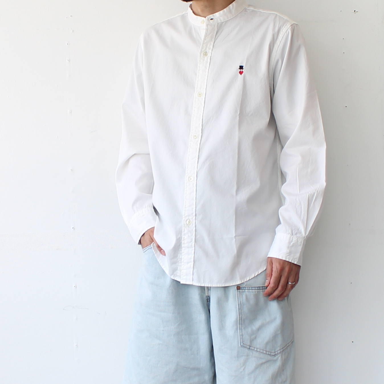 Bohemians バンドカラーOXシャツL/S STAND COLLAR OX SHIRTS (White) - 画像 (2)