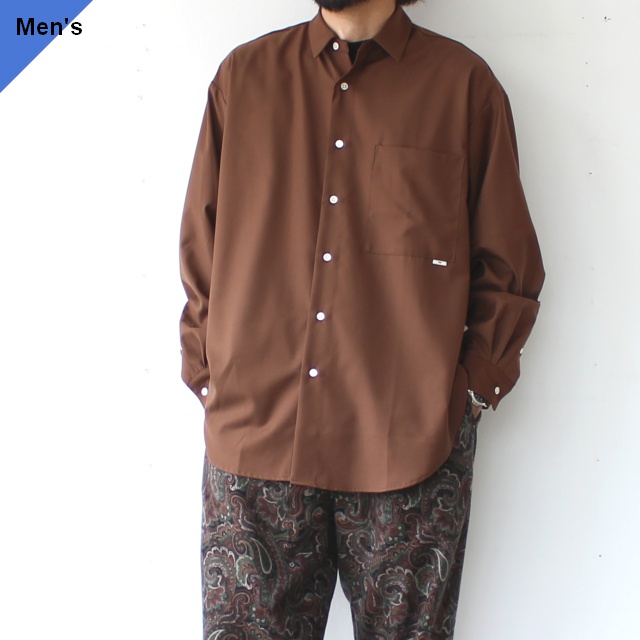 amne TRギャバジンレギュラーカラーシャツ GABARDINE Classic Shirts (Brown)