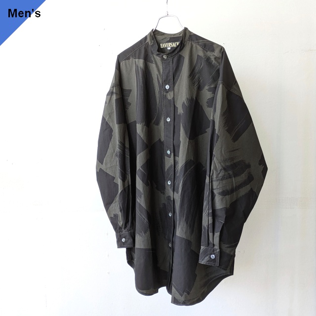 HAVERSACK スクエアブラッシュドプリントバンドカラーシャツ Square brushed-print bandcollar shirt (Khaki brown)