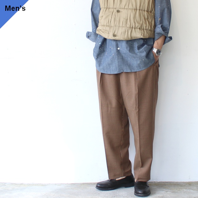 amne イージーワイドスラックス NON MULESED CHECK tunny's slacks (Brown)