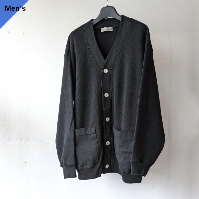 Siora 畦編み裏起毛コットンニットカーディガン Brushed rib stitch knit seamless cardigan　（Ink black）