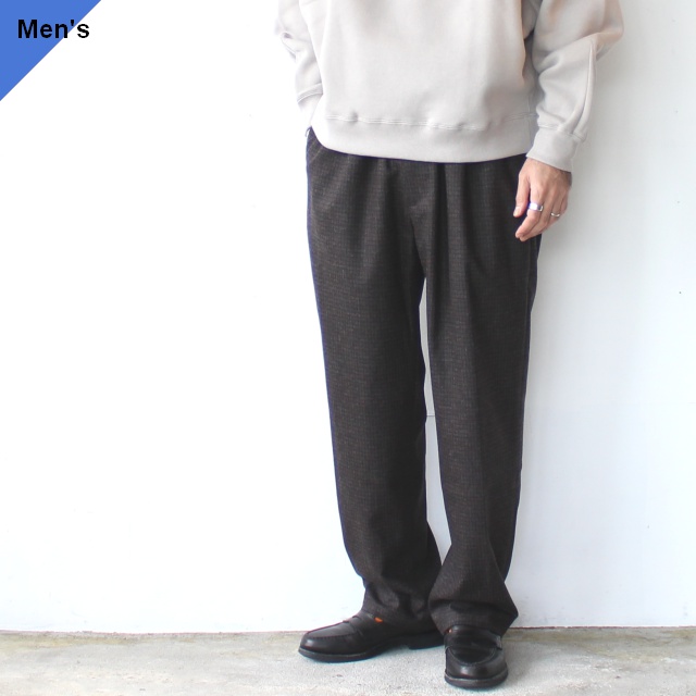 FANTASTICDAYS リサイクルウールワイドテーパードパンツ DRAWSTRING-M-253-01　（Brown check）