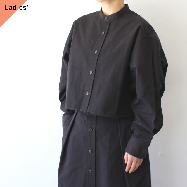 HAVERSACK 80/2高密度シャンブレー クロップドバンドカラーシャツ Chambray cropped bandcollar shirt / 322501　（Dark Brown）