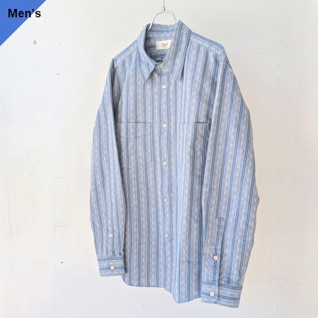 PREQUEL ヴィンテージジャガードストライプワークシャツ Jacquard striped work shirt　（Blue）