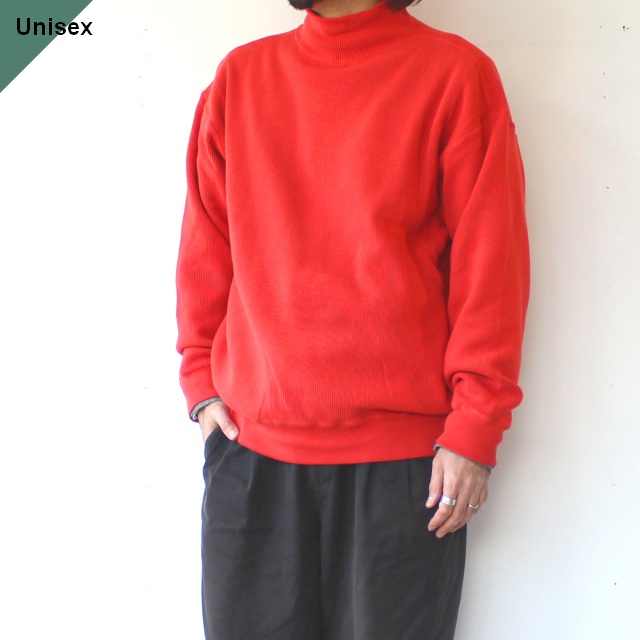 Siora 裏起毛畦編みハイネックコットンニット Brushed rib stitch high collar knit　（Imperial red）