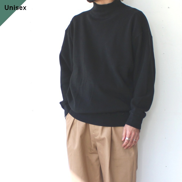 Siora 裏起毛畦編みハイネックコットンニット　（Ink black）