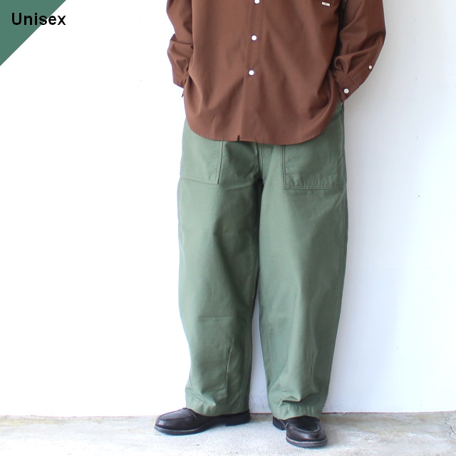 HARVESTY ビッグファティーグパンツ Slab back satin Big fatigue pants (Military green)