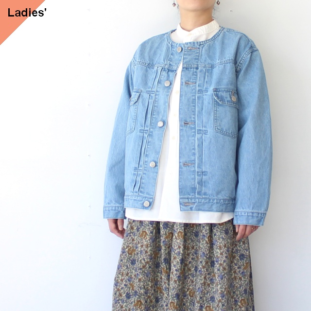 sasanqua by trees ノーカラー2ndデニムジャケット No collar 2nd denim jacket (Ice bleach)