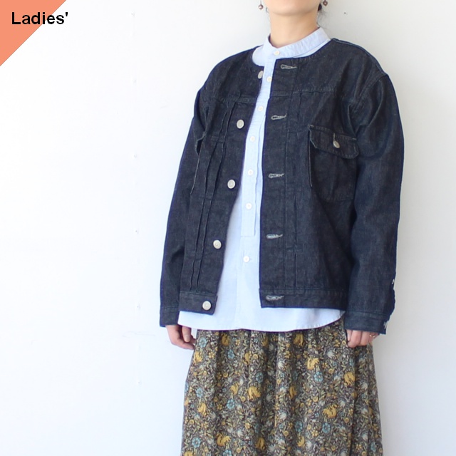sasanqua by trees ノーカラー2ndデニムジャケット No collar 2nd denim jacket (Indigo)