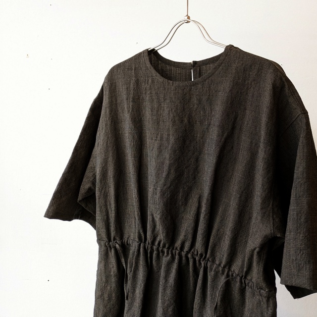 HAVERSACK リネンウールグレンチェック5分袖ワンピース W/L Glen-check half-sleeve onepiece - 画像 (3)