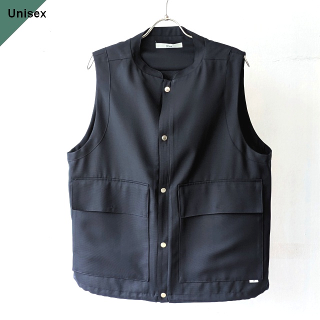 amne ギャバジンカラーレスベスト GABARDINE useful vest　（Navy）