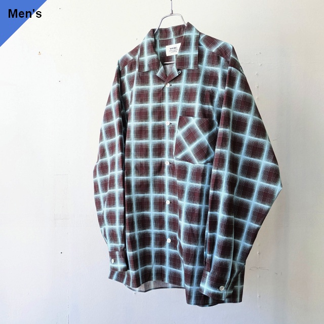 weac. プリントオンブレチェックオープンカラーシャツ RAINY BLUE　（Blue Ombre-Check）