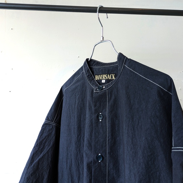 HAVERSACK C/L天日干しタイプライターバンドカラーシャツ C/L-typewriter Bandcollar Shirt (Navy) - 画像 (2)
