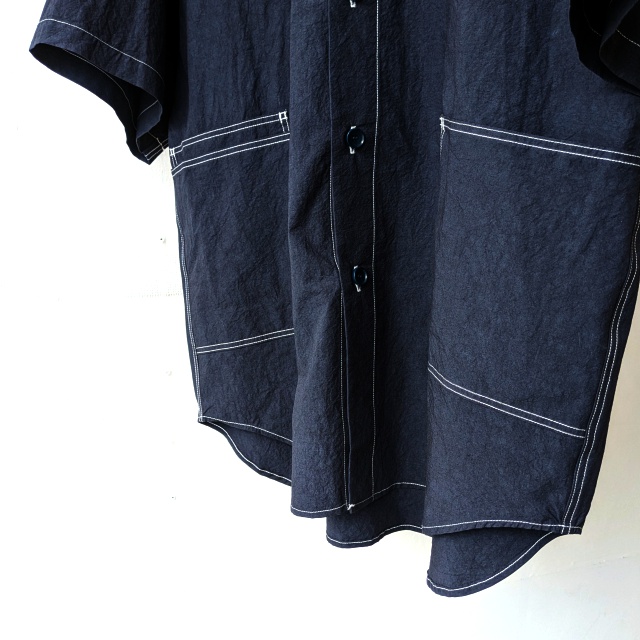 HAVERSACK C/L天日干しタイプライターバンドカラーシャツ C/L-typewriter Bandcollar Shirt (Navy) - 画像 (3)
