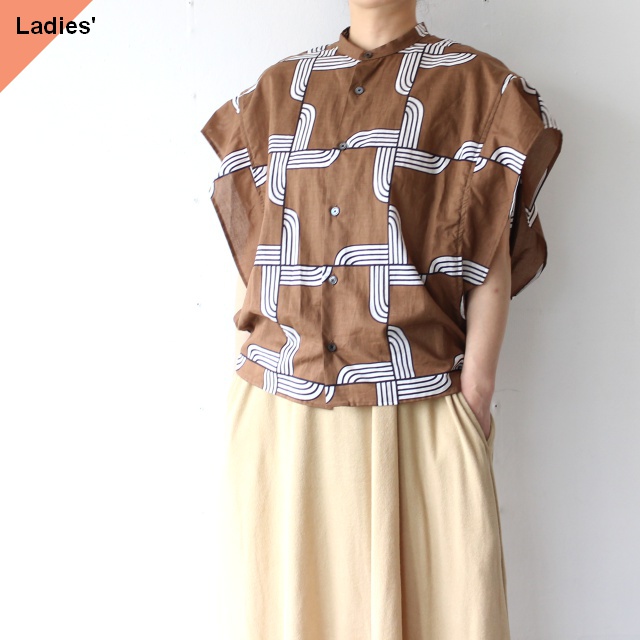 HAVERSACK コットンリネンウッドブロックプリントN/Sシャツ C/L 80-lawn Wood Block Printed N/S Shirt / 622608