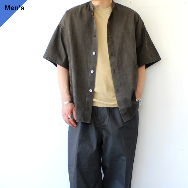 HAVERSACK 墨染めタイプライターバンドカラーシャツ Mud-ink dyed typewriter bandcollar shirt