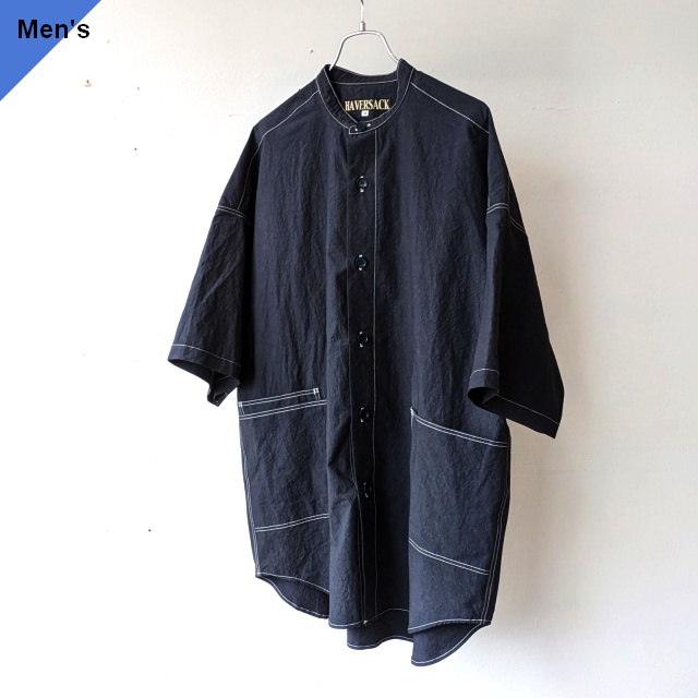 HAVERSACK C/L天日干しタイプライターバンドカラーシャツ C/L-typewriter Bandcollar Shirt (Navy)