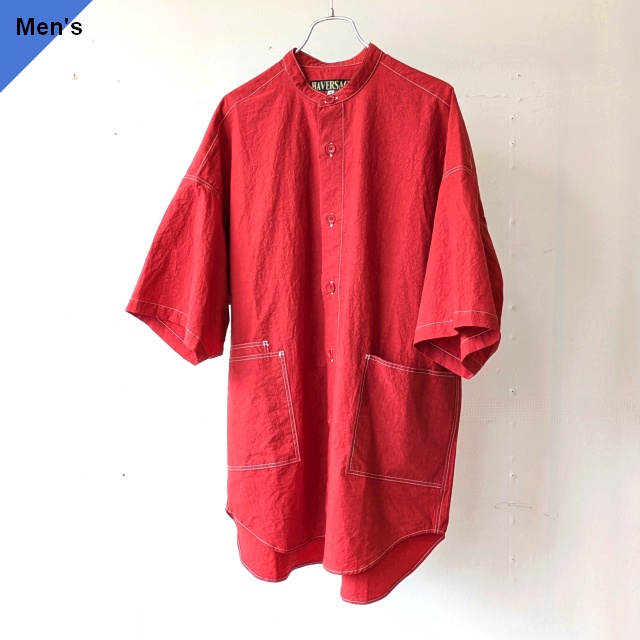 HAVERSACK C/L天日干しタイプライターバンドカラーシャツ C/L-typewriter Bandcollar Shirt (Red)