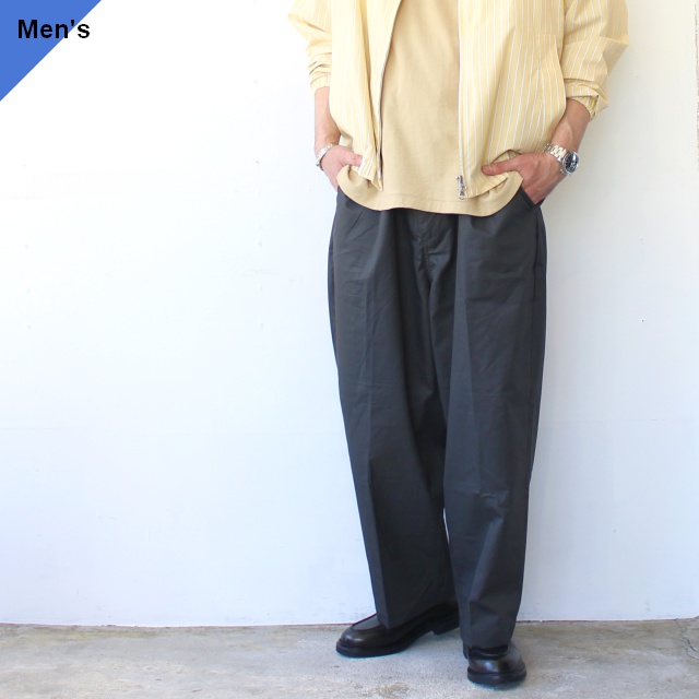 weac. ２タックワークワイドトラウザー / 高密度コットンタイプライター　STANDARD WIDE PANTS-Cotton Typewriter　（Charcoal）