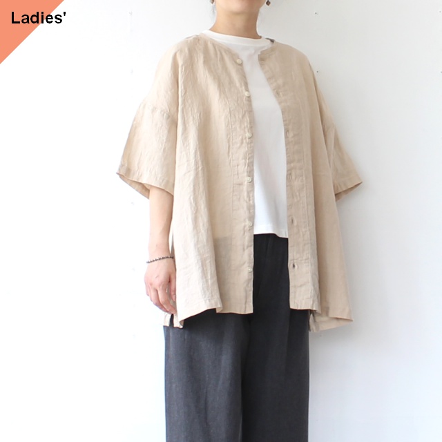 HARVESTY フレンチリネン半袖アトリエブラウス Linen Atelier Blouse　（Beige）