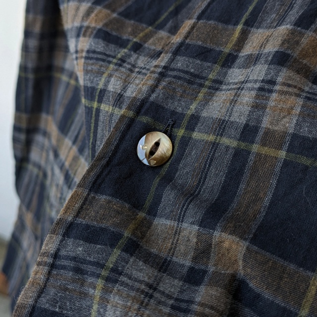 Soundman コーティングマドラスチェック開襟シャツ Shark-Ⅱ (Navy×Brown) - 画像 (5)