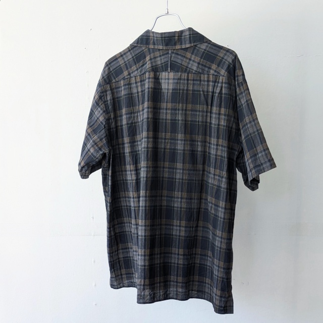 Soundman コーティングマドラスチェック開襟シャツ Shark-Ⅱ (Navy×Brown) - 画像 (3)