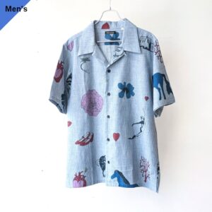 Bohemians ラクガキプリント/インディゴストライプ開襟シャツ 「VIDAⅡ」 Indigo Stripe S/S Shirt